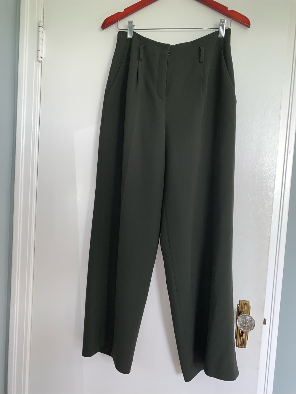Vintage Jones New York Olive High-Waist Wide-Leg Belt-Looped Trousers | Size 6